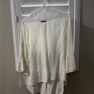 John Mark Cream Flowing Tunic Blouse - Rounded Neck
